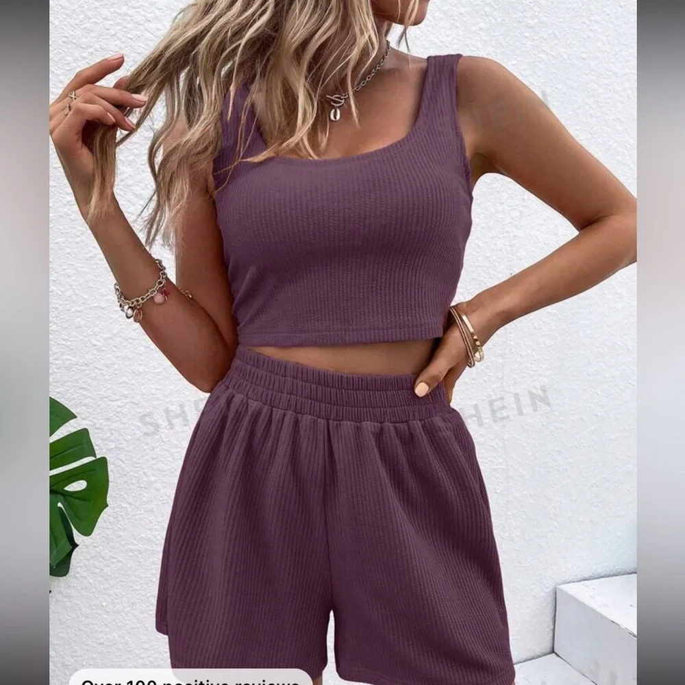 Solid ribbed shorts and tank top - Picture 1 of 3
